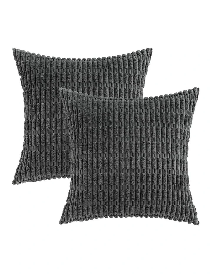 Boho Corduroy Cushion Covers in Dark Grey 2 Pack (45x45cm) image 2