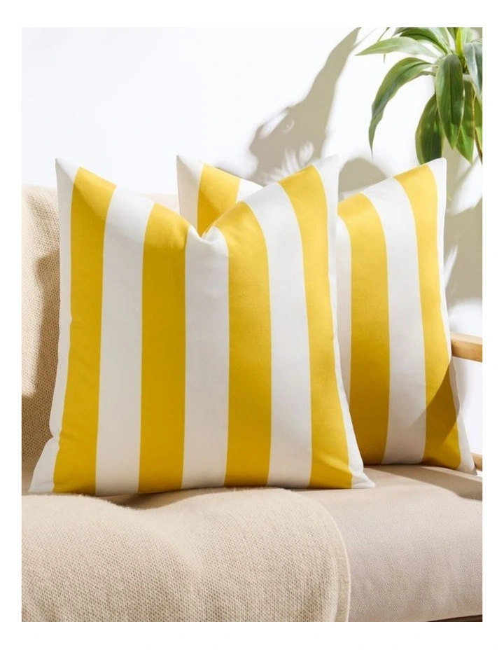 Striped Outdoor Waterproof Cushion Covers in Yellow 2 Pack (45x45cm) image 1