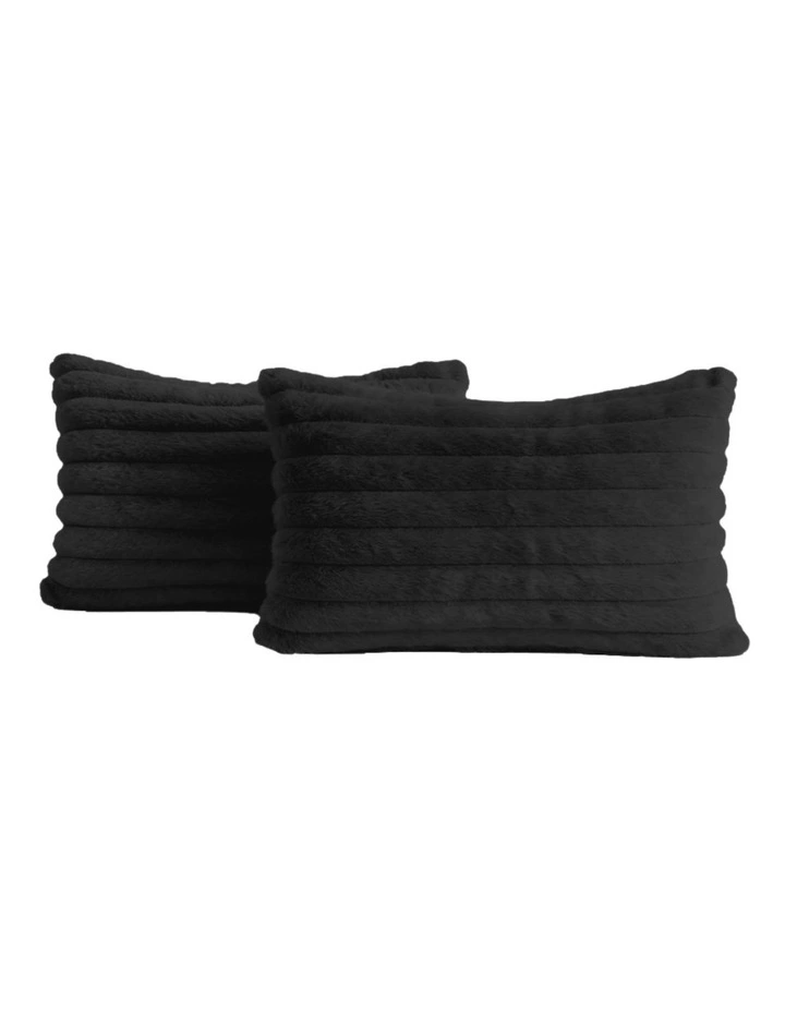 Faux Fur Cushion Covers in Black 2 Pack (30x50cm) image 2