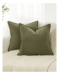 Linen-Cotton Cushion Covers in Olive Green 2 Pack (45x45cm)