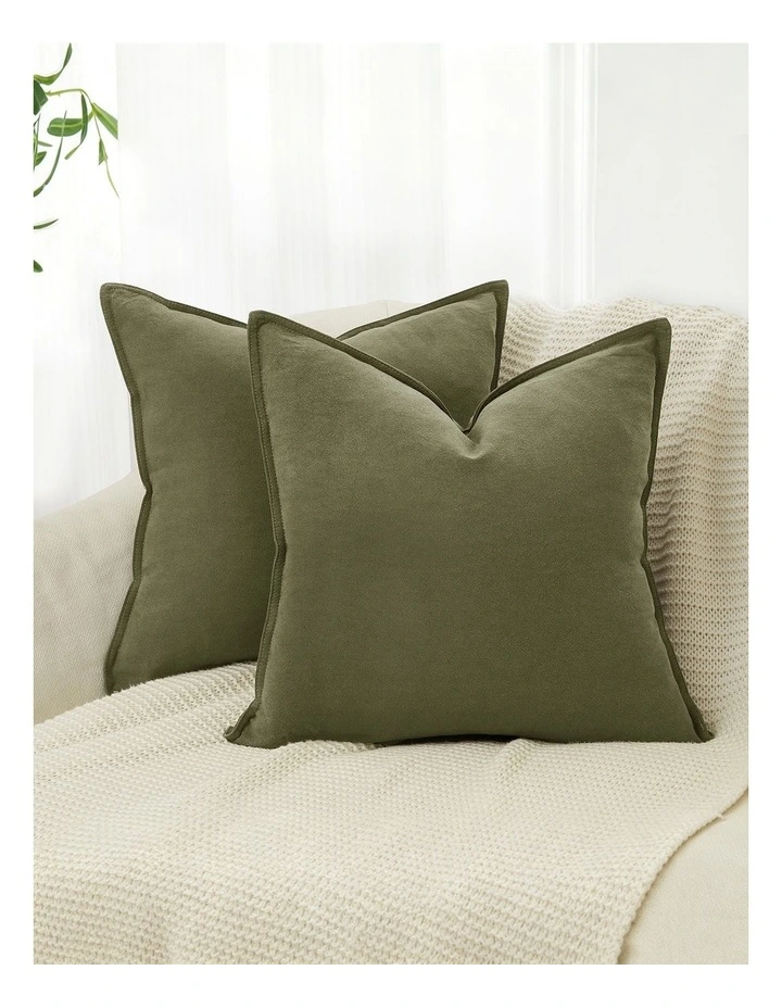 Linen-Cotton Cushion Covers in Olive Green 2 Pack (45x45cm) image 1