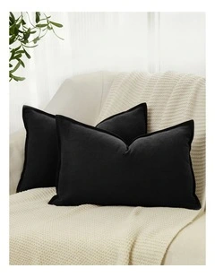 Linen-Cotton Cushion Covers in Black 2 Pack (30x50cm)
