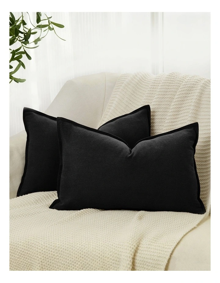 Linen-Cotton Cushion Covers in Black 2 Pack (30x50cm) image 1