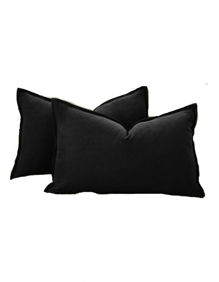 Linen-Cotton Cushion Covers in Black 2 Pack (30x50cm) image 2