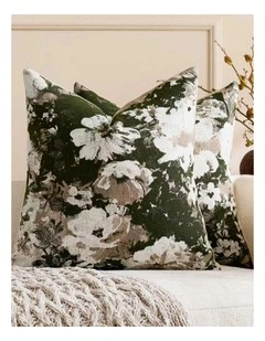 Vintage Floral Chenille Cushion Covers in Moss Green 2 Pack (45x45cm)
