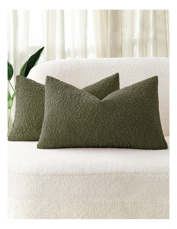 Boucle Cushion Covers in Olive Green 2 Pack (30x50cm) image 1