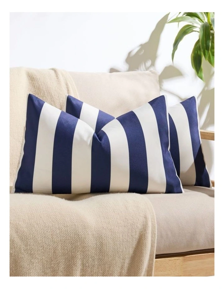 Striped Outdoor Waterproof Cushion Covers in Navy Blue 2 Pack (30x50cm) image 1
