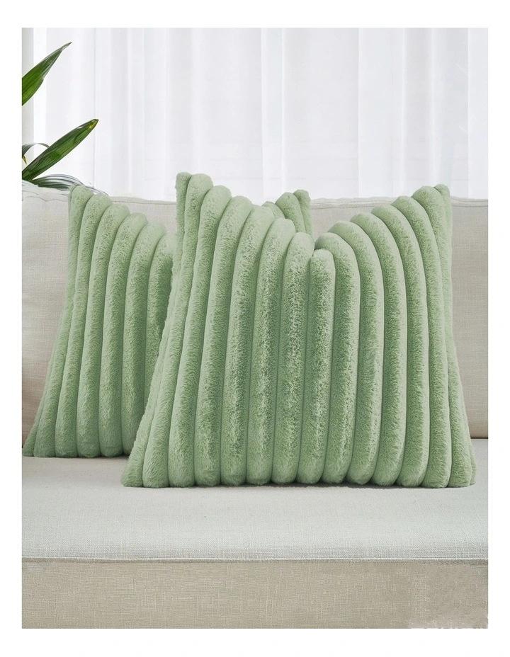 Faux Fur Cushion Covers in Sage 2 Pack (45x45cm) image 1