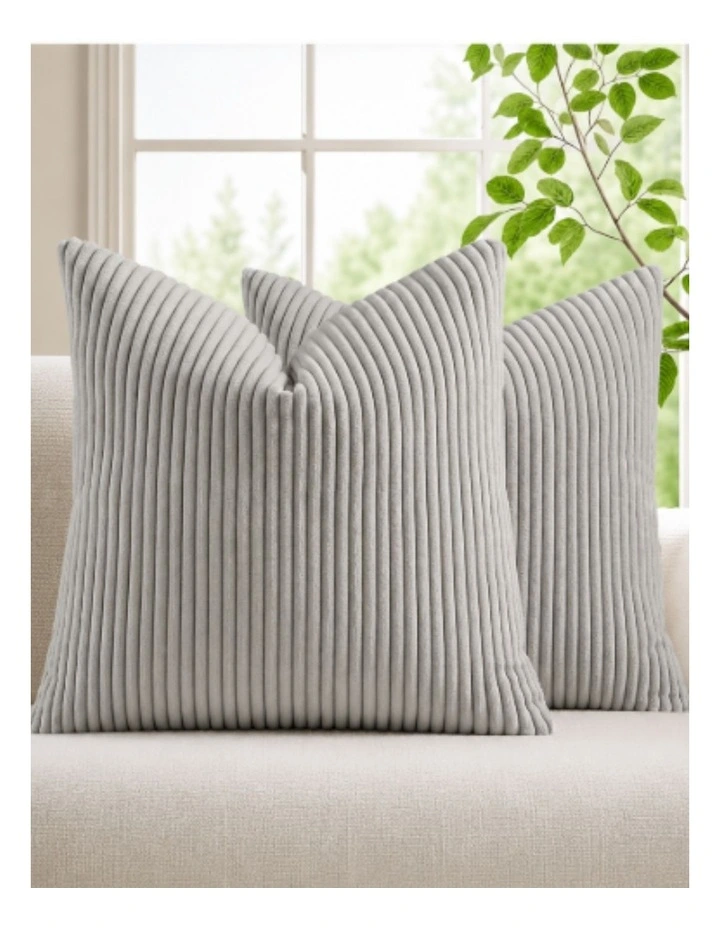 Corduroy Velvet Cushion Covers in Light Grey 2 Pack (45x45cm) image 1