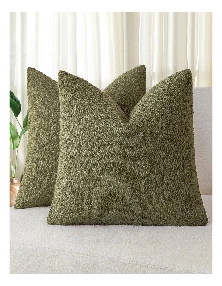 Boucle Cushion Covers in Olive Green 2 Pack (45x45cm) image 1