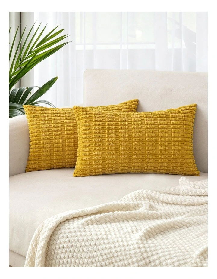 Boho Corduroy Cushion Covers in Mustard 2 Pack (30x50cm) image 1