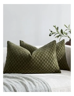 Chenille Waffle Cushion Covers in Khaki Green 2 Pack (30x50cm)