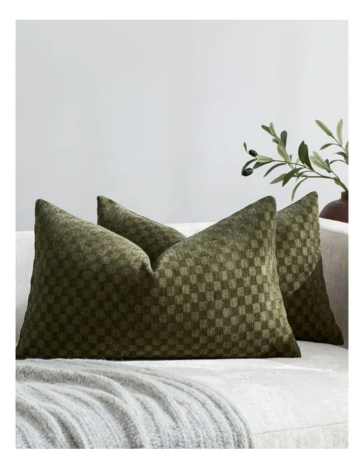 Chenille Waffle Cushion Covers in Khaki Green 2 Pack (30x50cm) image 1