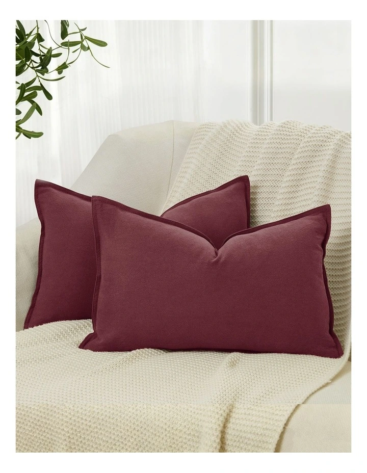 Linen-Cotton Cushion Covers in Burgundy 2 Pack (30x50cm) image 1