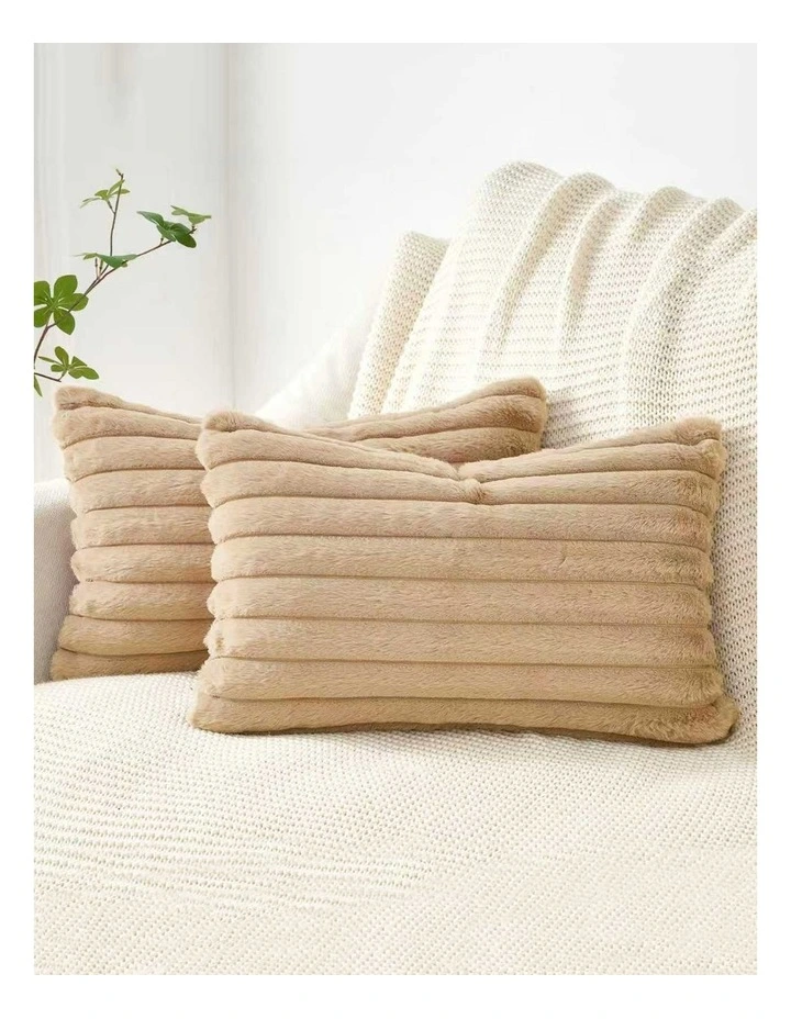 Faux Fur Cushion Covers in Natural 2 Pack (30x50cm) image 1