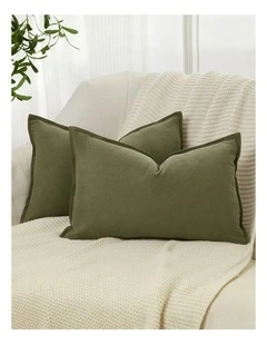 Linen-Cotton Cushion Covers in Olive Green 2 Pack (30x50cm)