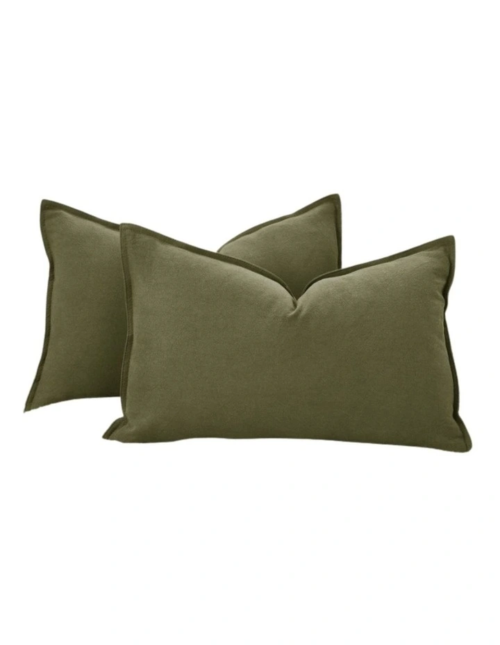 Linen-Cotton Cushion Covers in Olive Green 2 Pack (30x50cm) image 2
