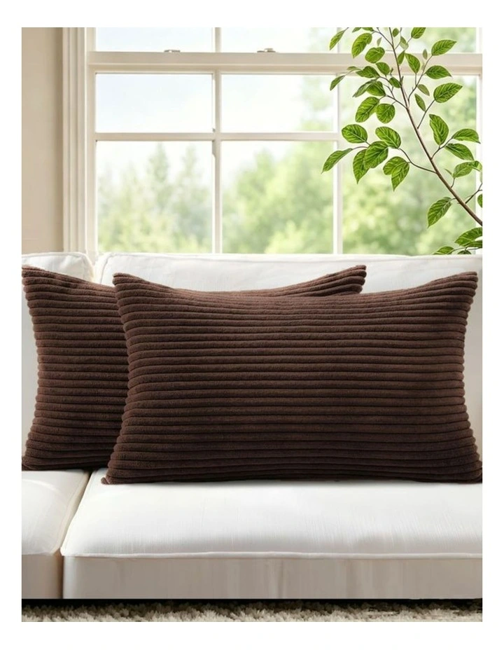 Corduroy Velvet Cushion Covers in Brown 2 Pack (30x50cm) image 1