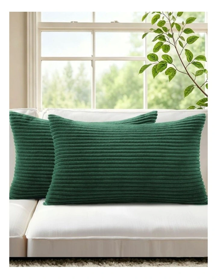 Corduroy Velvet Cushion Covers in Forest 2 Pack (30x50cm) image 1