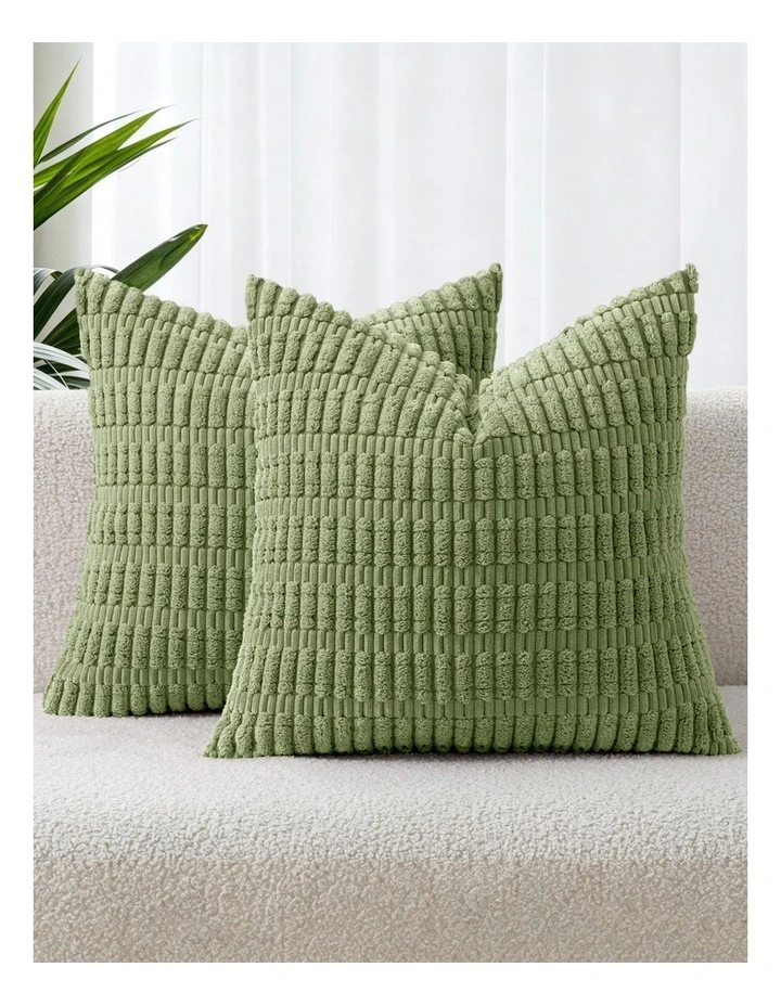 Boho Corduroy Cushion Covers in Sage Green 2 Pack (45x45cm) image 1