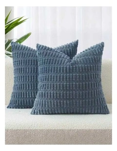Boho Corduroy Cushion Covers in Dusty Blue 2 Pack (45x45cm)