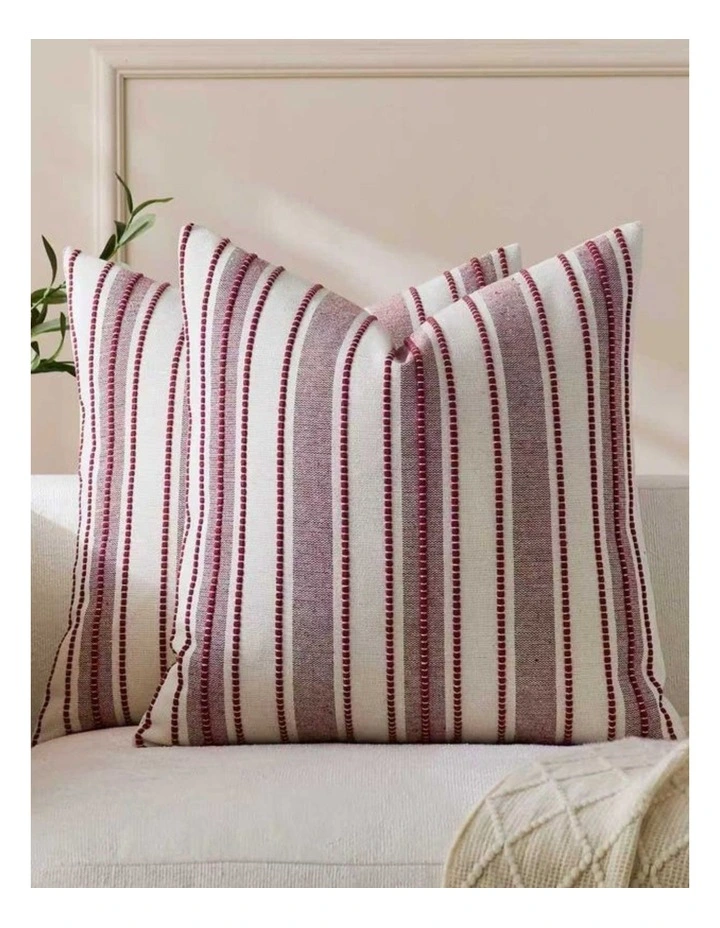 Heritage Linear Woven Cushion Covers in Burgundy 2 Pack (45x45cm) image 1