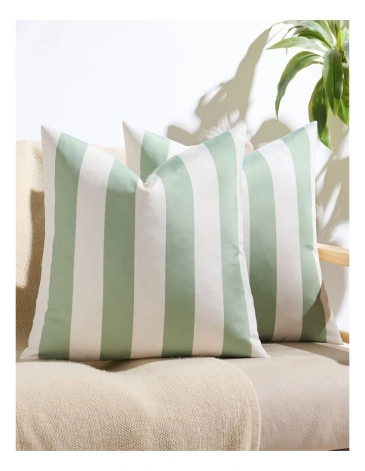 Striped Outdoor Waterproof Cushion Covers in Sage Green 2 Pack (45x45cm) image 1