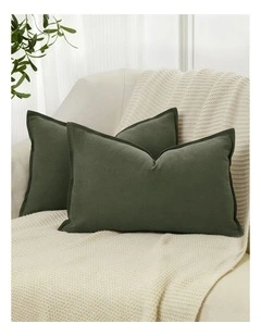 Linen-Cotton Cushion Covers in Khaki Green 2 Pack (30x50cm)