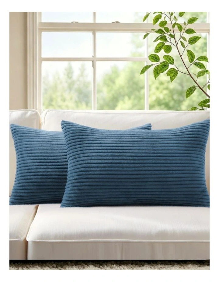 Corduroy Velvet Cushion Covers in Denim 2 Pack (30x50cm) image 1