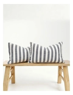 Yarn Dyed Linen Cotton Cushion Covers in Black 2 Pack (30x50cm)
