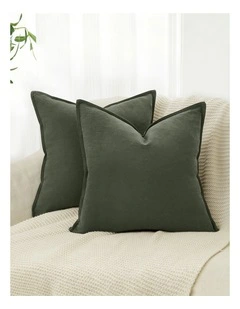 Linen-Cotton Cushion Covers in Khaki Green 2 Pack (45x45cm)