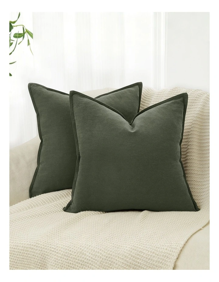 Linen-Cotton Cushion Covers in Khaki Green 2 Pack (45x45cm) image 1