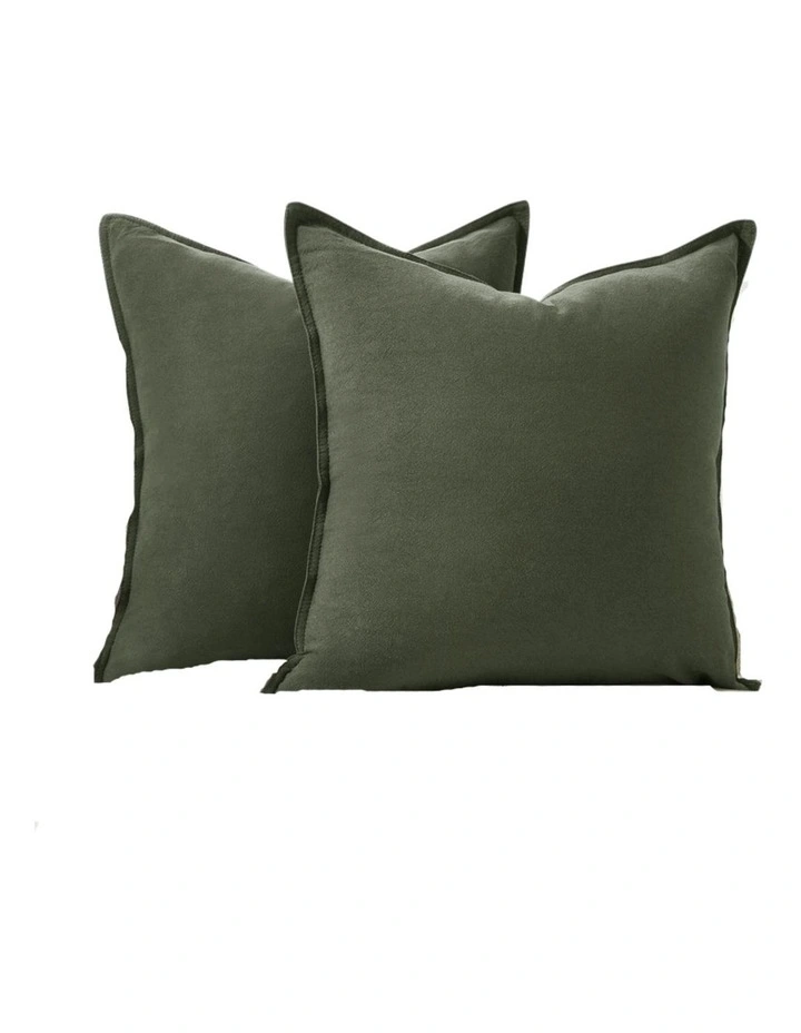 Linen-Cotton Cushion Covers in Khaki Green 2 Pack (45x45cm) image 2