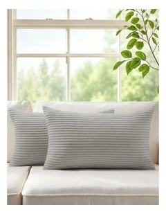 Corduroy Velvet Cushion Covers in Light Grey 2 Pack (30x50cm)