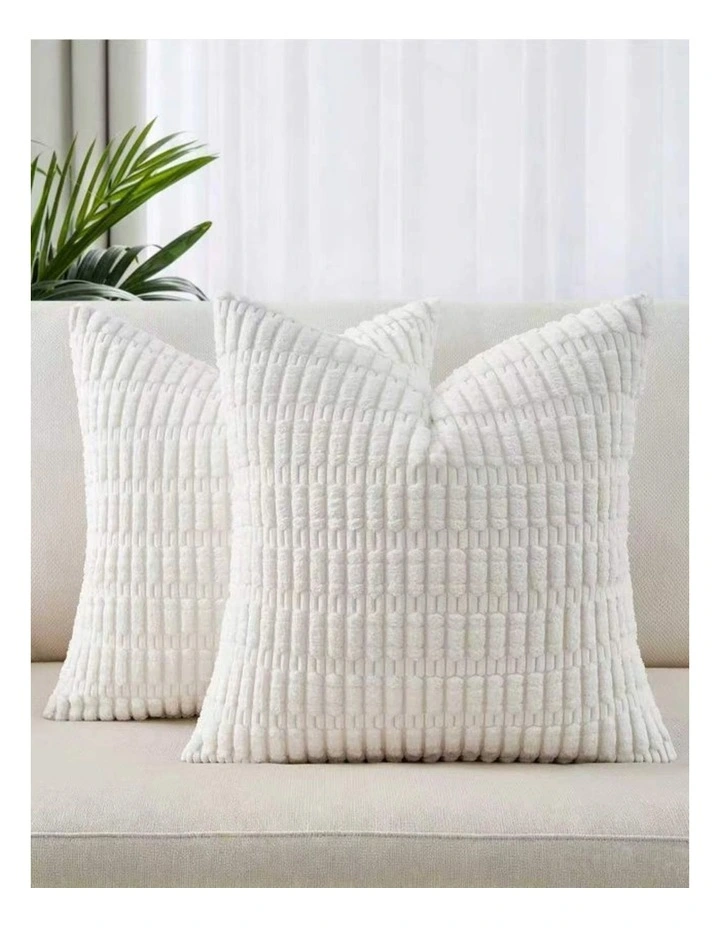 Boho Corduroy Cushion Covers in White 2 Pack (45x45cm) image 1