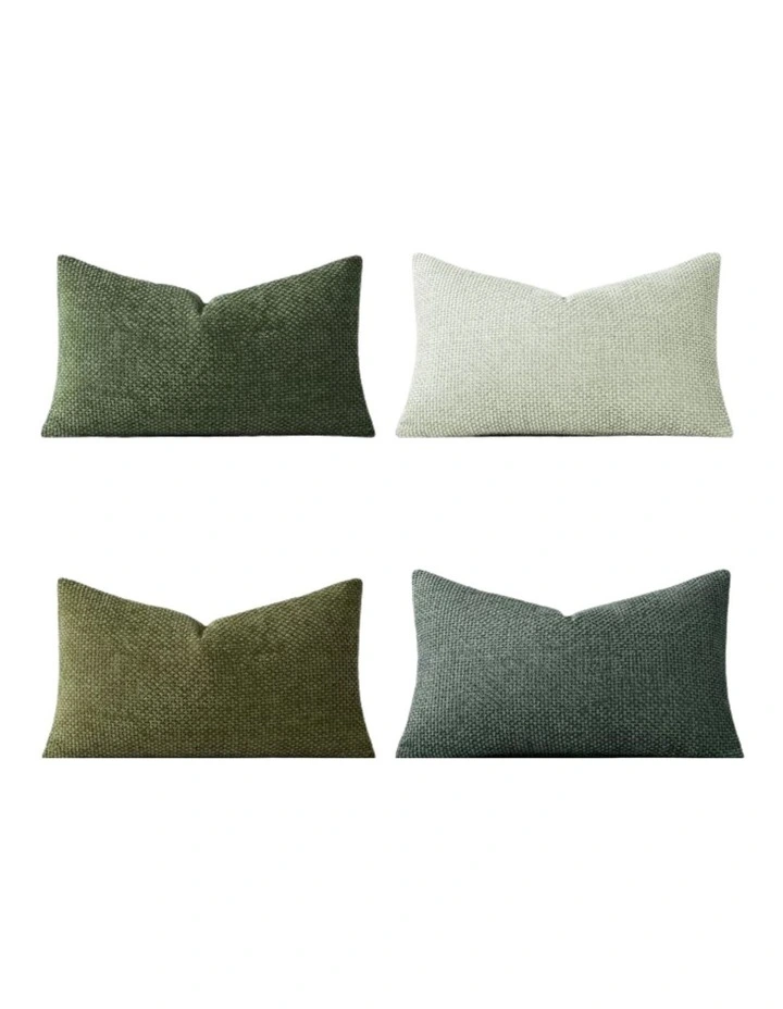 Chenille Grid Cushion Covers in Mix Green 4 Pack (30x50cm) image 3