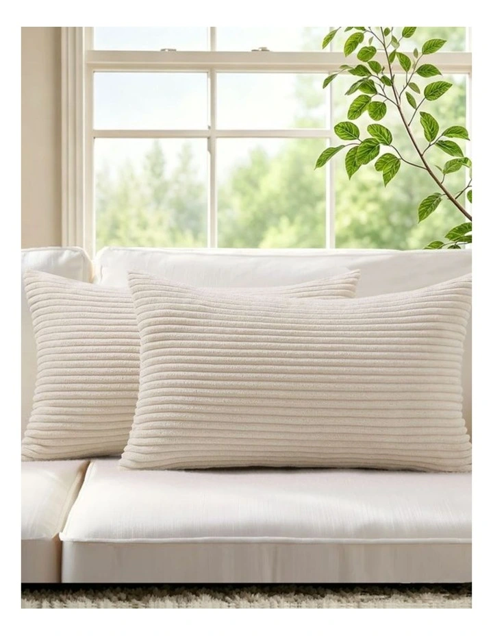 Corduroy Velvet Cushion Covers in Cream 2 Pack (30x50cm) image 1