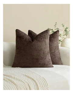 Chenille Grid Cushion Covers in Brown 2 Pack (50x50cm)