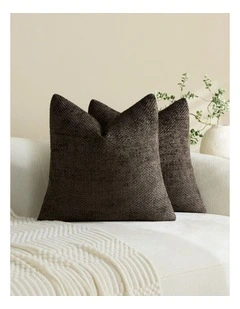 Chenille Grid Cushion Covers in Chocolate 2 Pack (45x45cm)