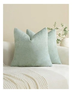 Chenille Grid Cushion Covers in Sage 2 Pack (50x50cm)