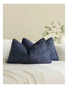 Chenille Grid Cushion Covers in Midnight 2 Pack (30x50cm)