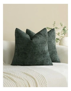 Chenille Grid Cushion Covers in Deep Green 2 Pack (50x50cm)