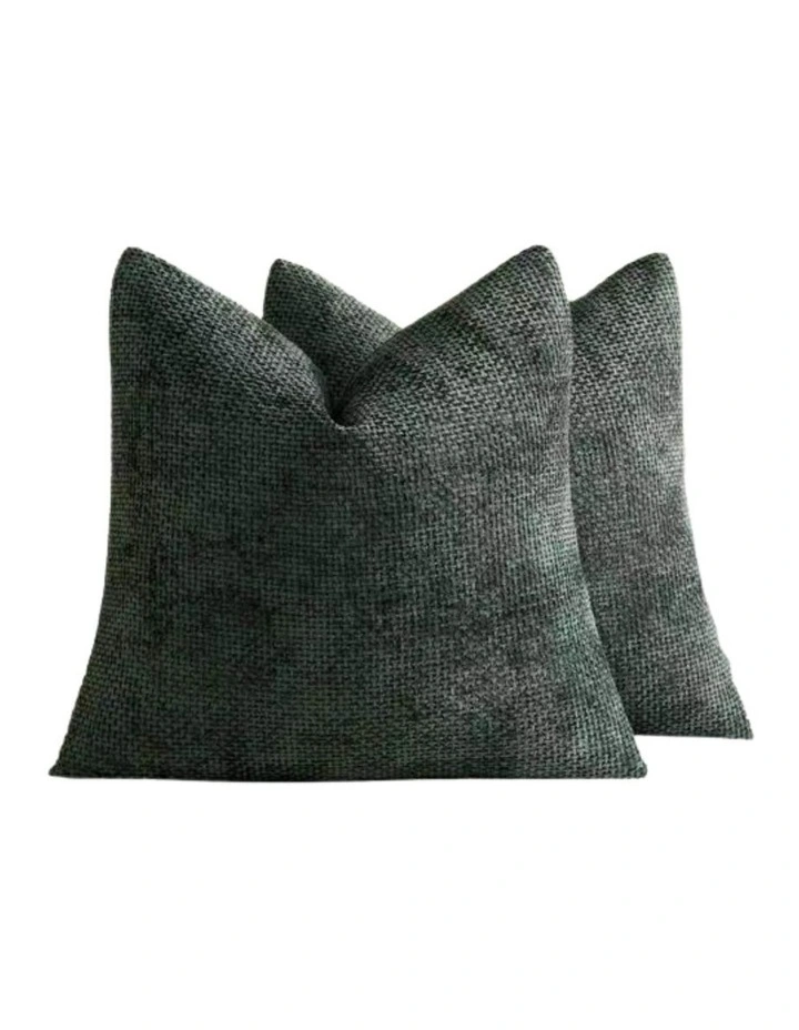 Chenille Grid Cushion Covers in Deep Green 2 Pack (50x50cm) image 2