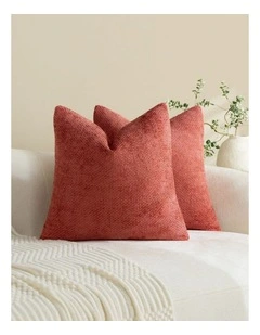 Chenille Grid Cushion Covers in Terracotta 2 Pack (50x50cm)