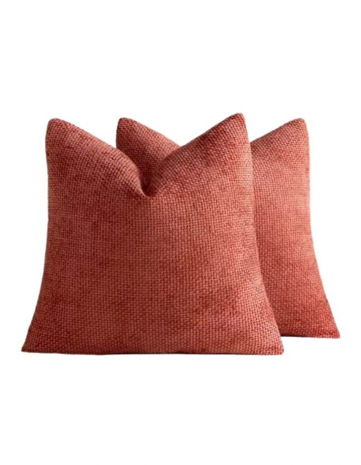 Chenille Grid Cushion Covers in Terracotta 2 Pack (45x45cm) image 2