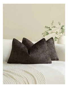 Chenille Grid Cushion Covers in Chocolate 2 Pack (30x50cm)