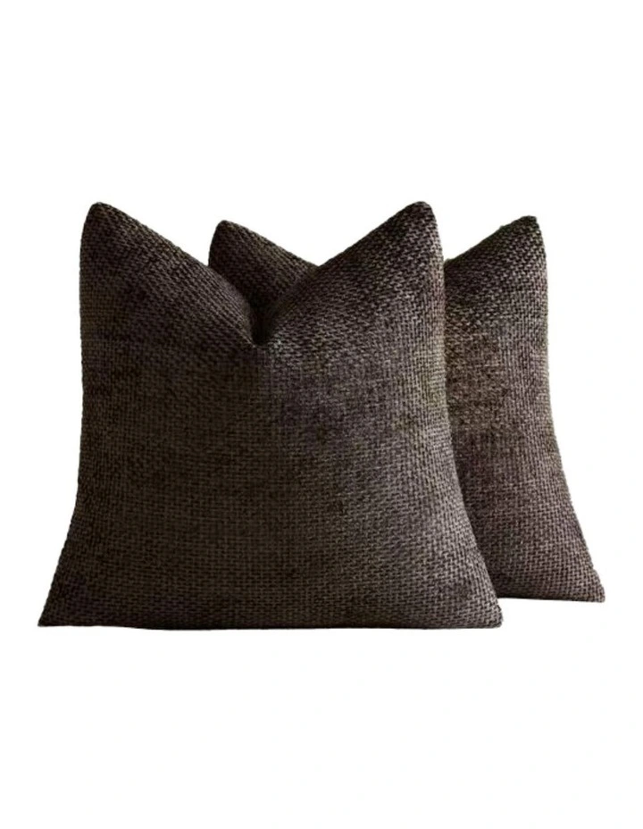 Chenille Grid Cushion Covers in Chocolate 2 Pack (50x50cm) image 2