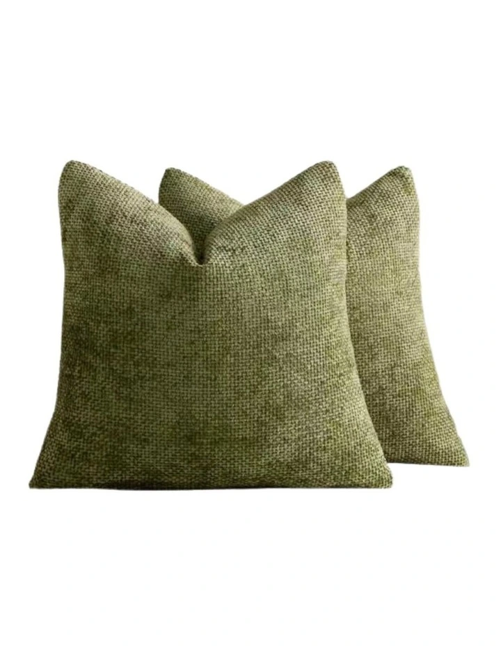 Chenille Grid Cushion Covers in Olive Green 2 Pack (45x45cm) image 2