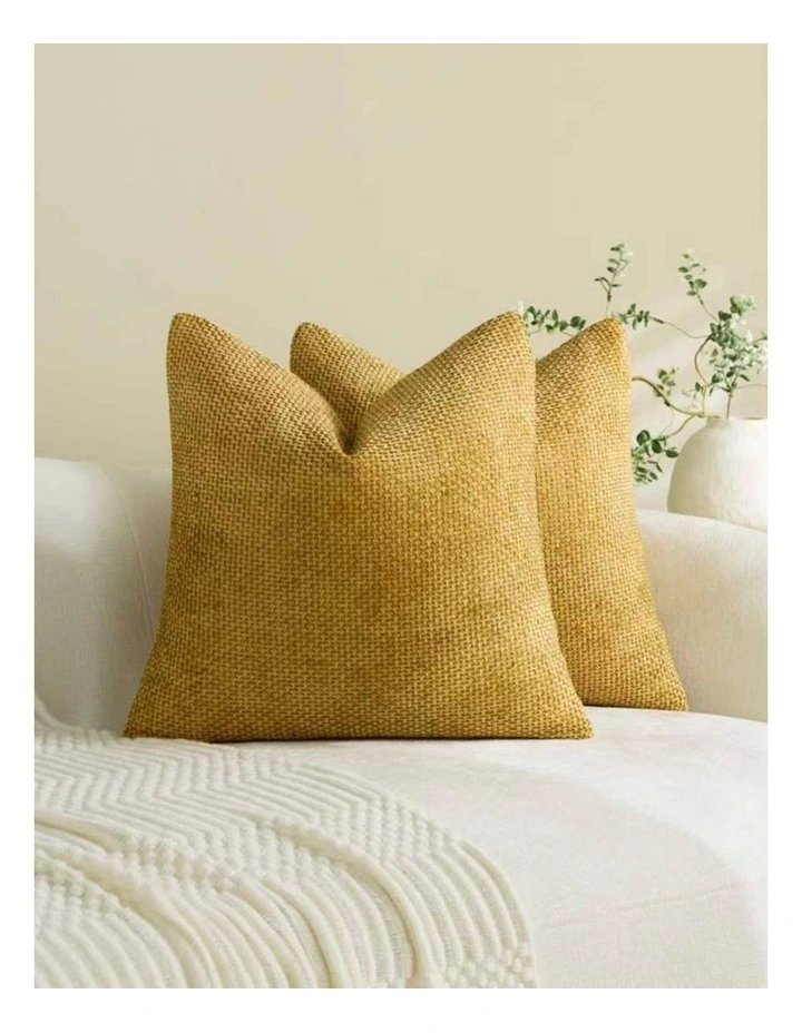 Chenille Grid Cushion Covers in Mustard 2 Pack (45x45cm) image 1