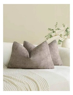 Chenille Grid Cushion Covers in Taupe 2 Pack (30x50cm)
